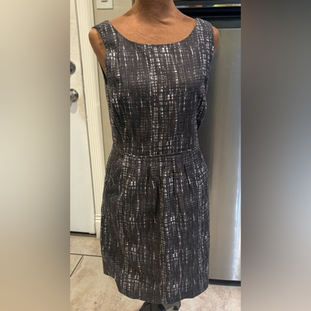J. Crew Black and White Textured Midi Dress